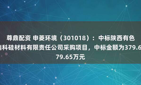 尊鼎配资 申菱环境（301018）：中标陕西有色天宏瑞科硅材料有限责任公司采购项目，中标金额为379.65万元