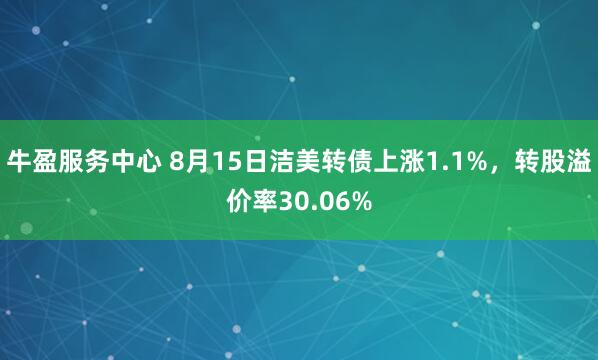 牛盈服务中心 8月15日洁美转债上涨1.1%，转股溢价率30.06%